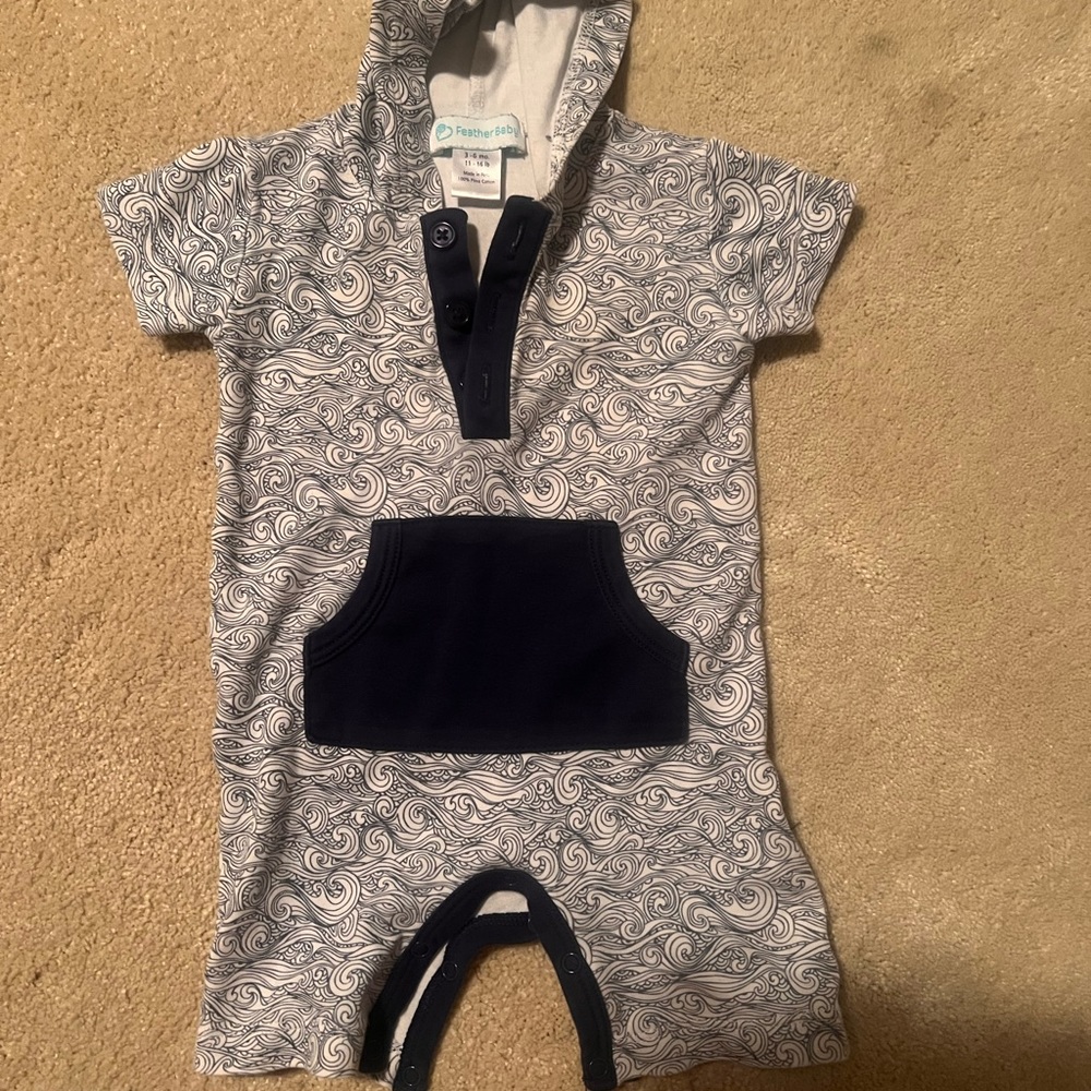 Feather Baby one piece. Worn 1x. Boy size 3-6 m
